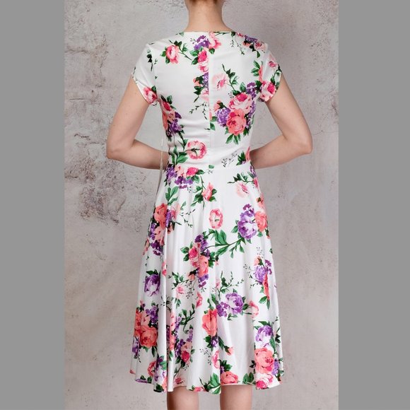 SOLD White and Pink Floral Rockabilly Dress - Picture 3 of 6